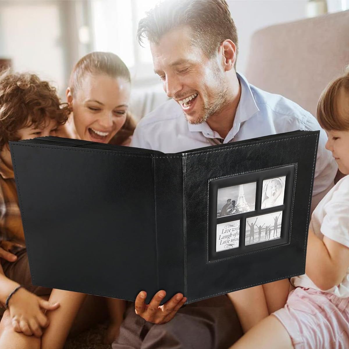 HASTHIP® Photo Album Book 4x6 500-Image Capacity PU Leather 4 Clear Windows 4