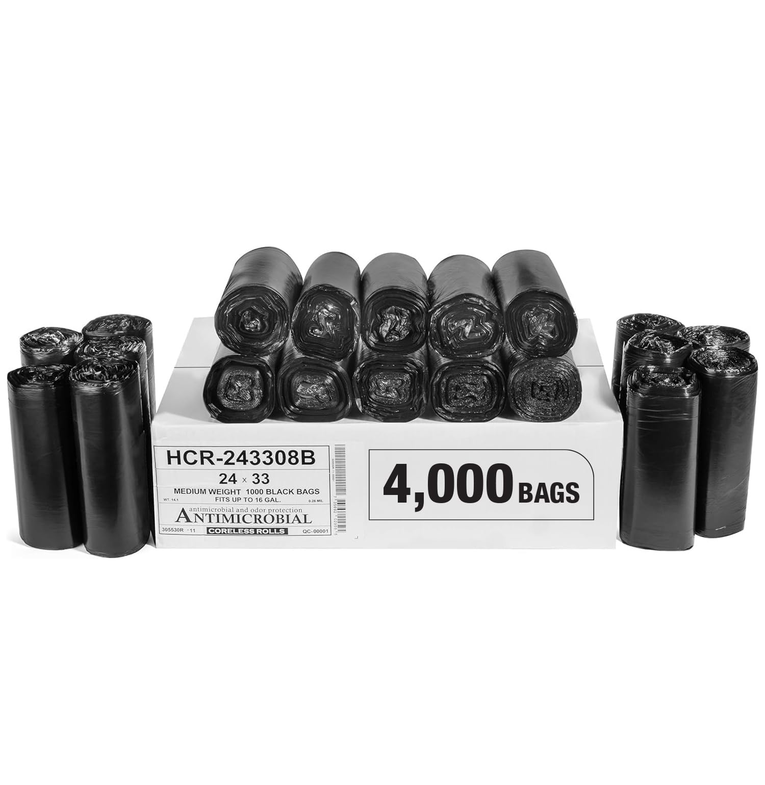 Aluf Plastics 16 Gallon 8 Micron (eq) Black Trash Bags 24" x 33" 4000 Count