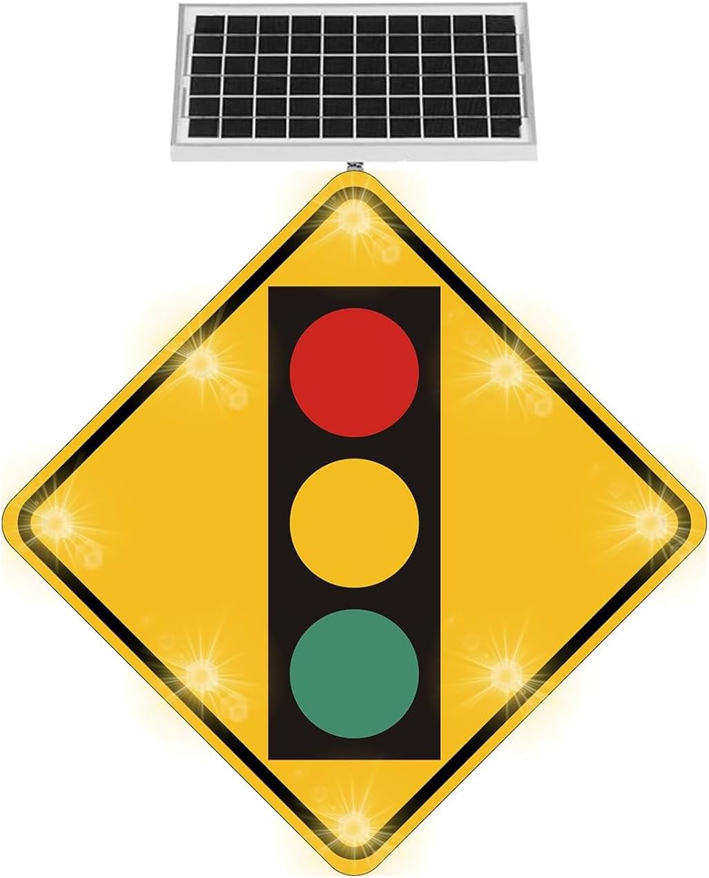 24" Solar Power Traffic Light Ahead Sign, LED Reflective Film Crossing Signals with Accessories, Aluminum Traffic Control Signboards