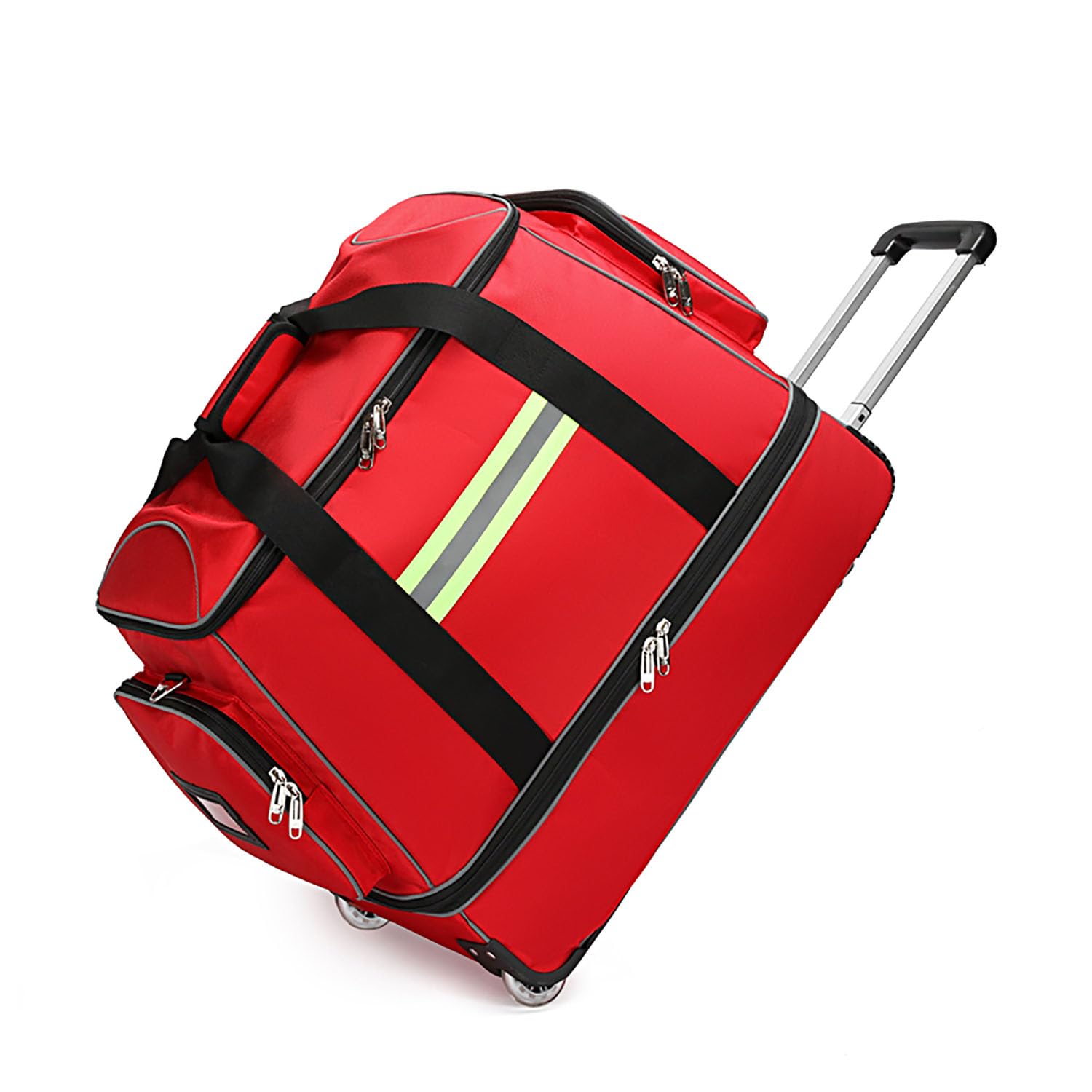 Bolsa médica rodante con tira reflectante, asa telescópica y ruedas, bolsa vacía de primeros auxilios con correa para el hombro, organizador para bomberos, rescate, senderismo, Red, L