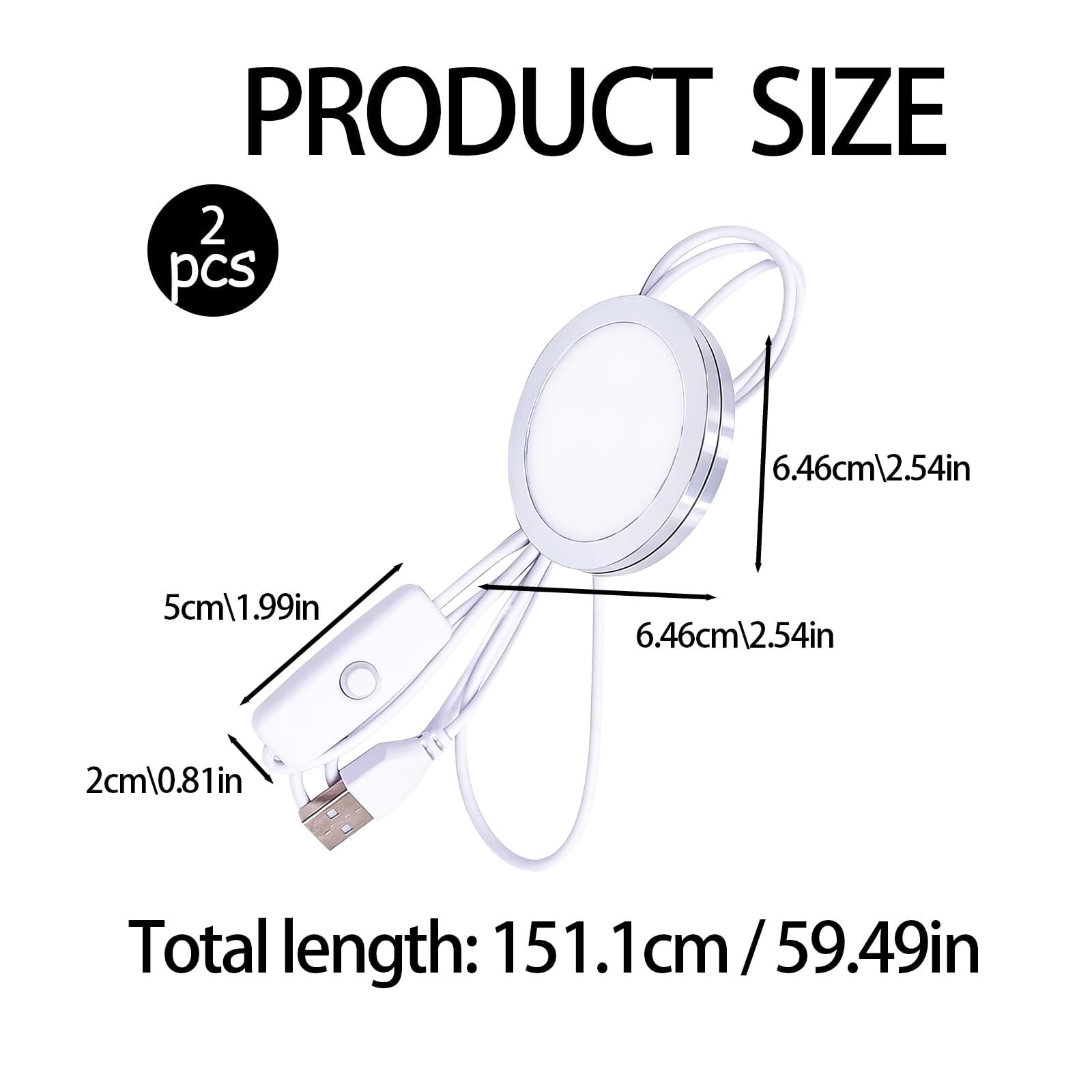 2 confezioni Puck LED USB ad alte prestazioni per illuminazione versatile: alluminio durevole, luce bianca personalizzabile 6000 K, per uso personale e decorativo in camere, cucine e saloni