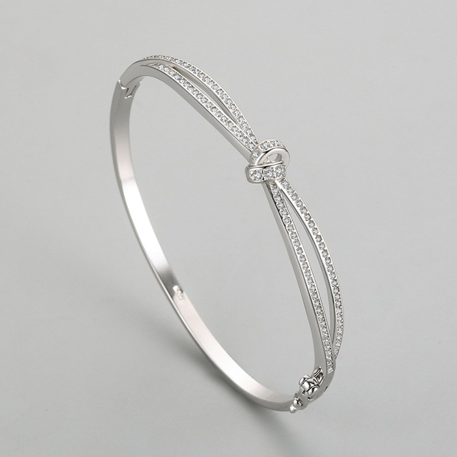 Pulsera de plata 925 para mujer con circonita cúbica, brazalete cruzado de nudo de plata para mujer, adecuado para aniversario