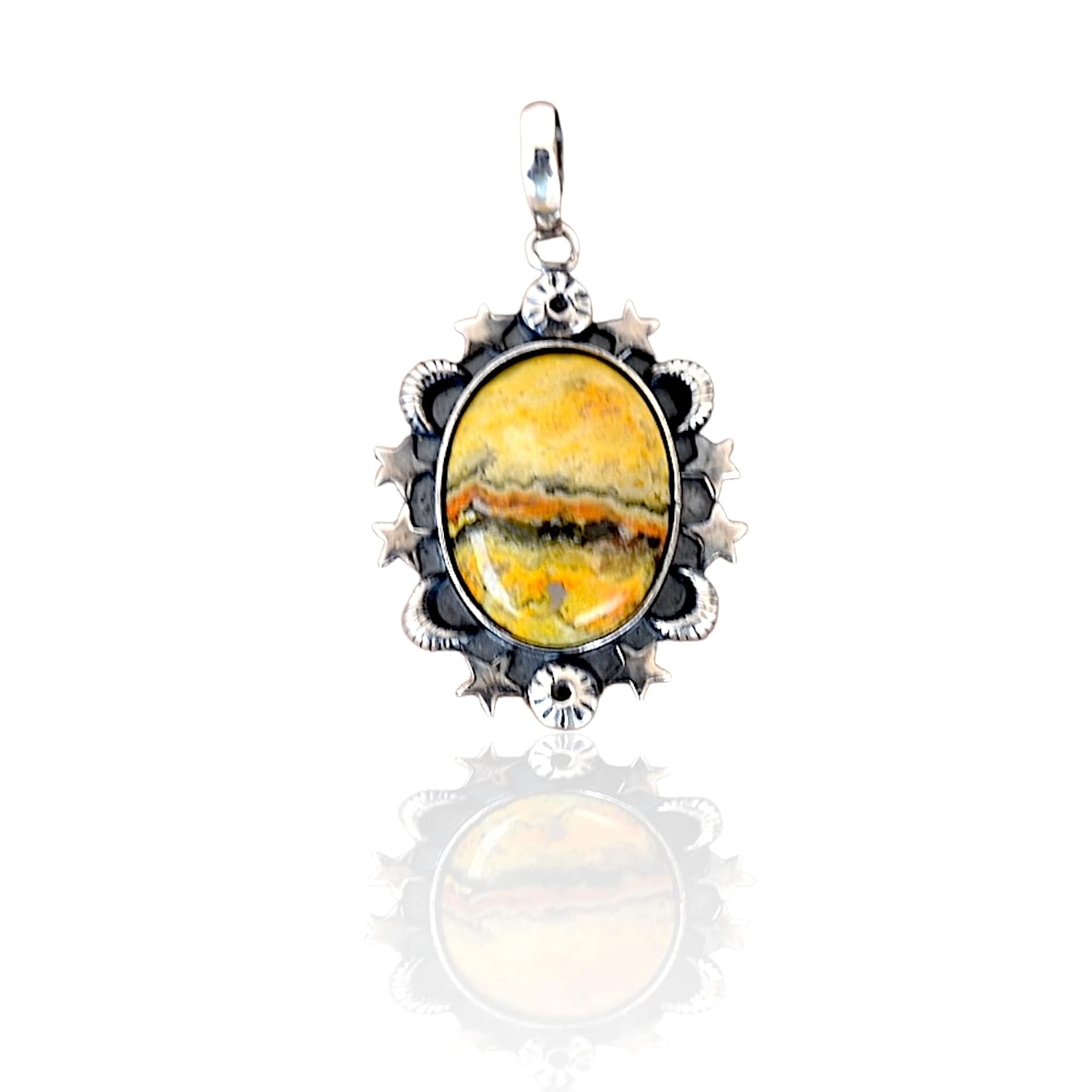 Avika Jewelry Bumble Bee Jasper Pendant- 925 Sterling Silver Plated Pendant- Orange Gemstone Pendant- Oval Shape Jasper Pendant
