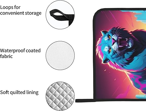 Miniatura 5 de Synthwave Sabertooth Pattern Square heat-proof pot holders (set of two) 8x8 in  Quality fabrics, Anti-scalding and easy to clean