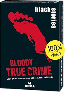moses. Black Stories Bloody True Crime - 50 Puzzles for Real Crime Cases, Crime Card Game with Game Variant and Score Chips, Puzzle Game for Teenagers and Adults
