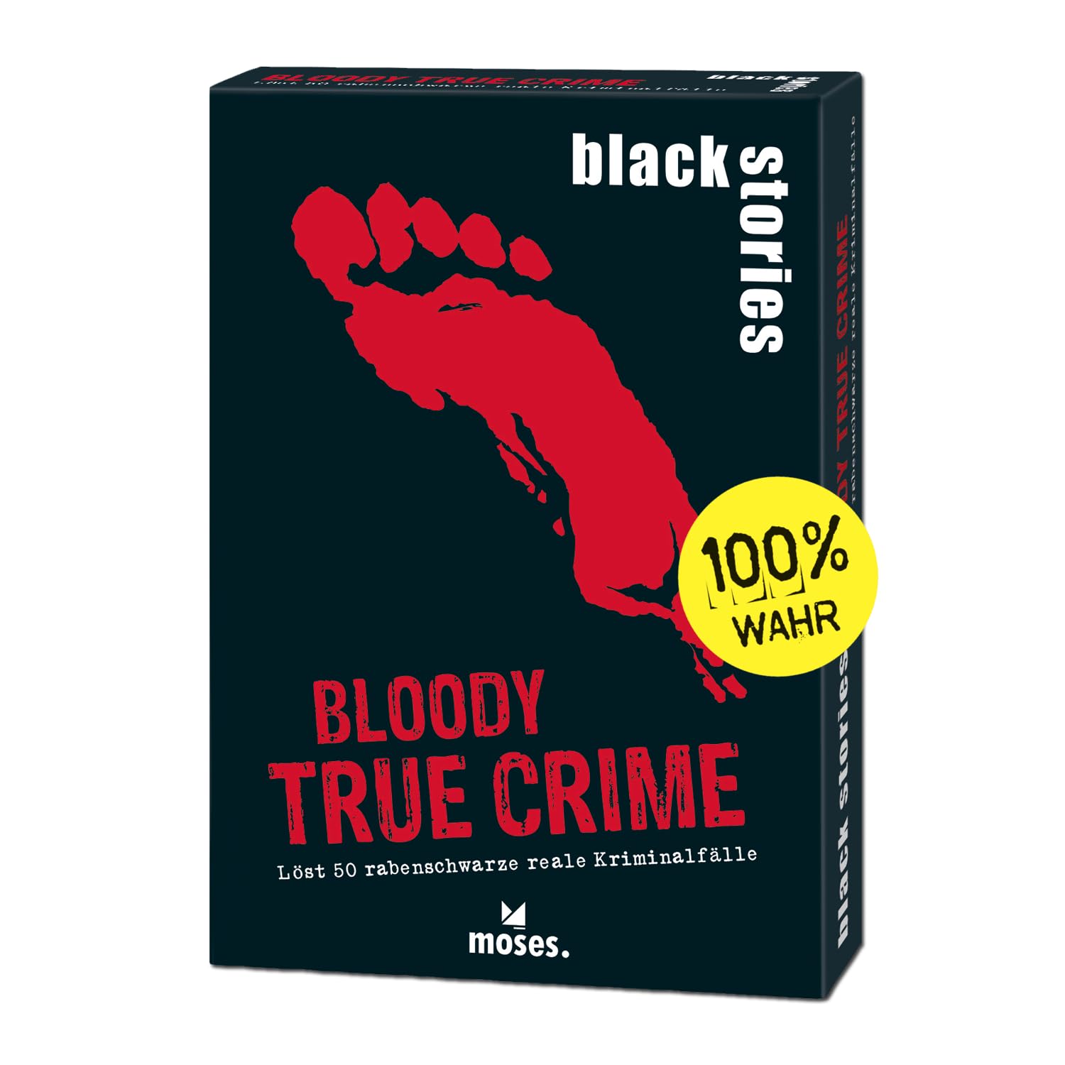 moses. Black Stories Bloody True Crime - 50 Puzzles for Real Crime Cases, Crime Card Game with Game Variant and Score Chips, Puzzle Game for Teenagers and Adults