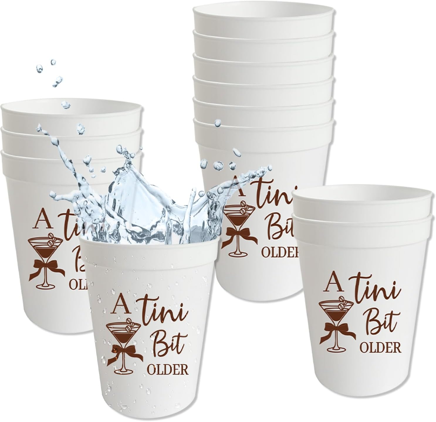 12Pcs Tiny Bit Older Birthday Plastic Cups, Martini Bachelorette Cups 16oz