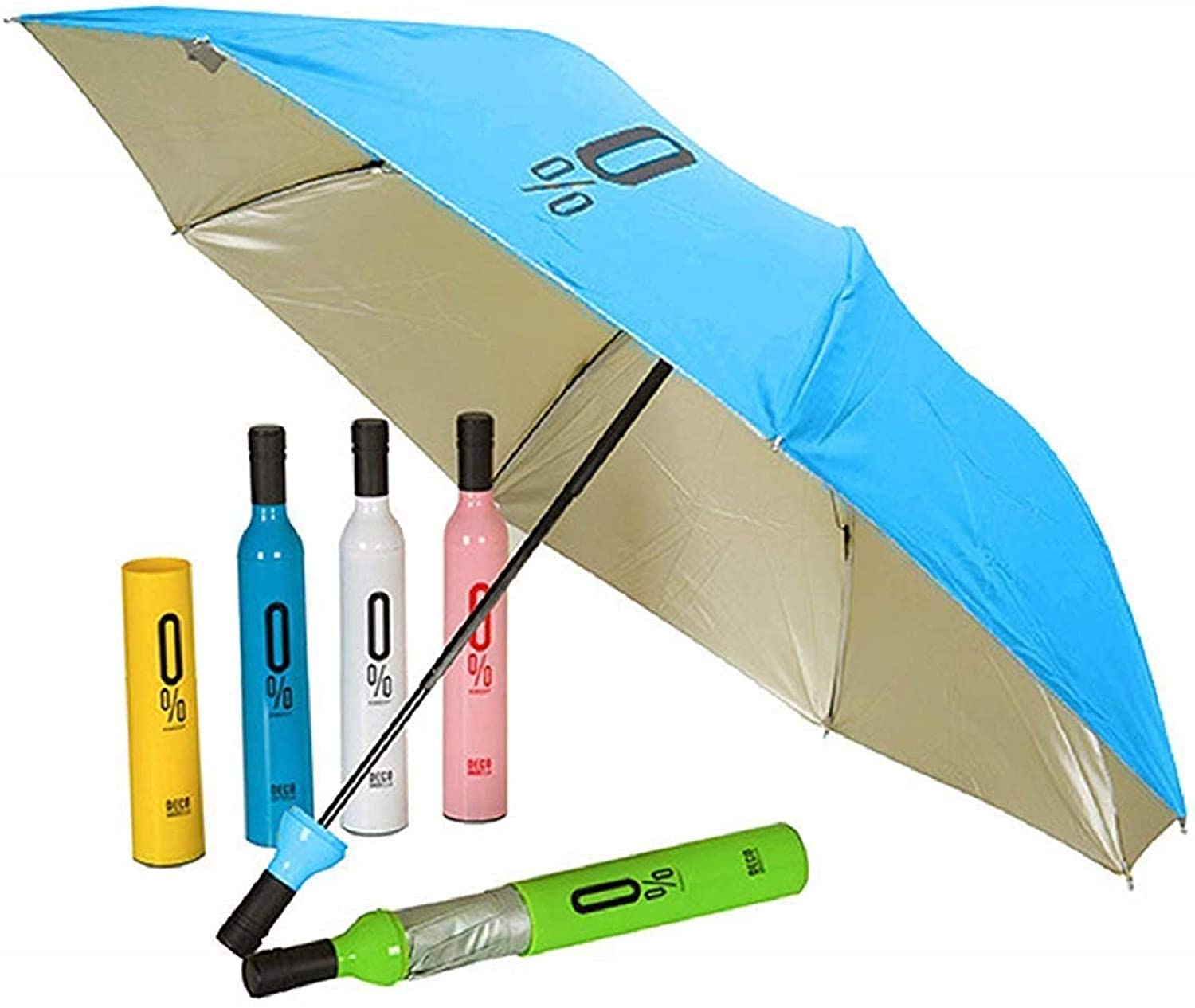 KR STORE Ultra Light Compact And Folding Umbrella With Wine Bottle Cover Waterproof/Mini Portable Umbrella Protection And Rain, Stylish Printed Bottle Umbrella (Multi color)