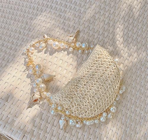 Pearl Hand Bag For Women, Woven Shoulder Bag Handmade Beach Female Messenger Bag, Conch Straw Evening Bag for Summer Holiday2