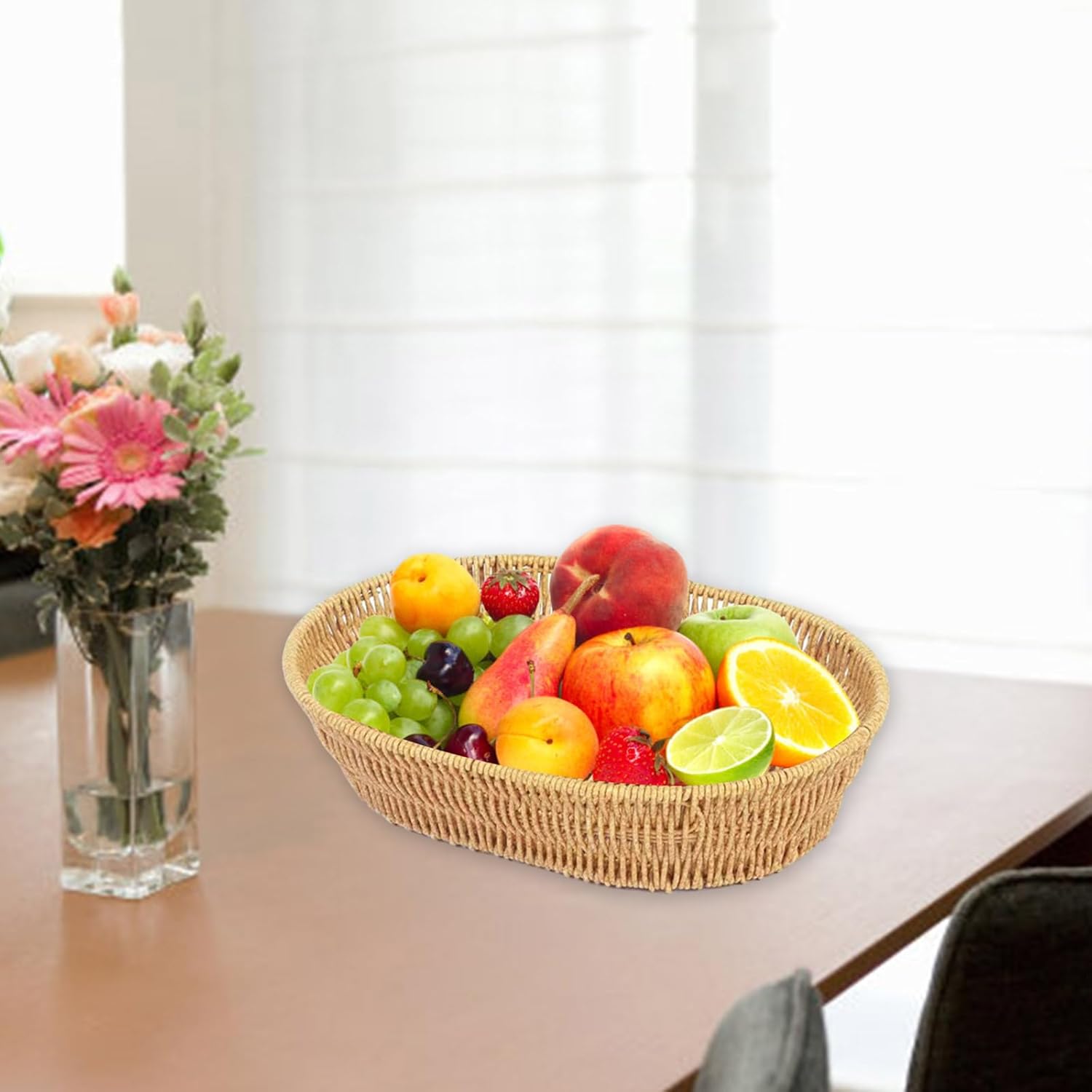 3pcs Imitation Rattan Oval Fruit Serving Basket Portable Bread Storage Plate Decorative Snacks Tray for Home Desktop Use Dining Accessories