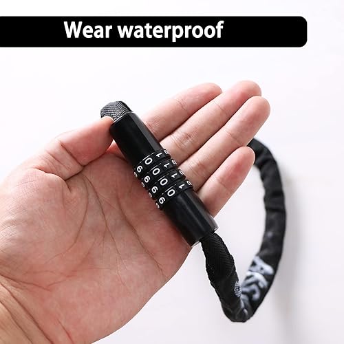 Miniatura 6 de Cerradura de cadena para bicicleta, cerradura antirrobo de combinación de 4 dígitos, cerradura de bicicleta de acero endurecido para cascos,