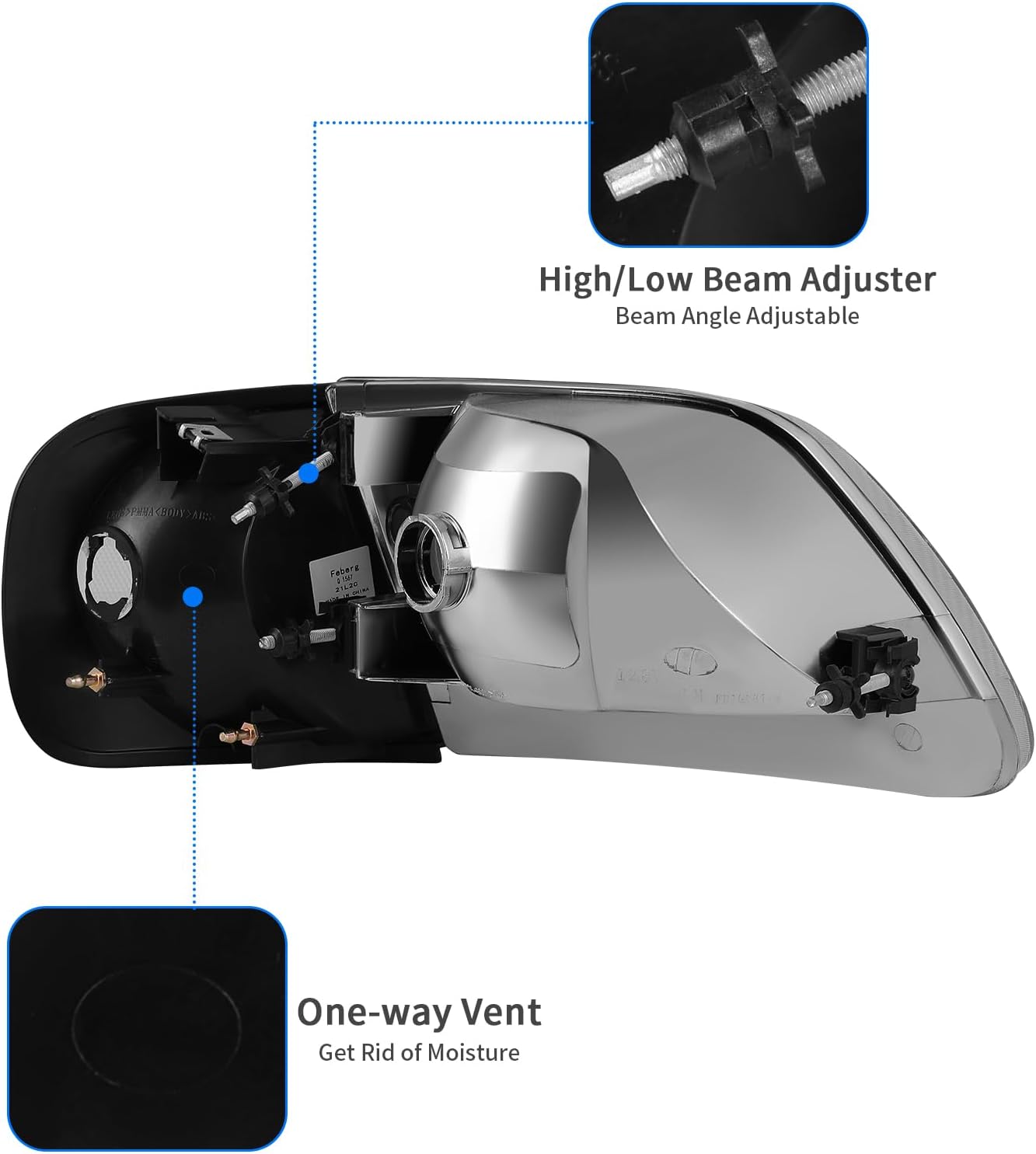 DWVO Headlight Assembly Compatible with 1997-2003 Ford F-150/2004 Ford F-150 Heritage/1997-2002 Ford Expedition Black Housing Clear Reflector Clear Lens