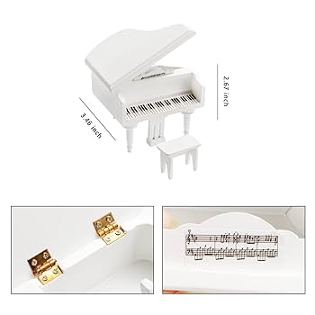 Amazon | 1:12スケール ホワイト ミニチュアピアノ 椅子付き