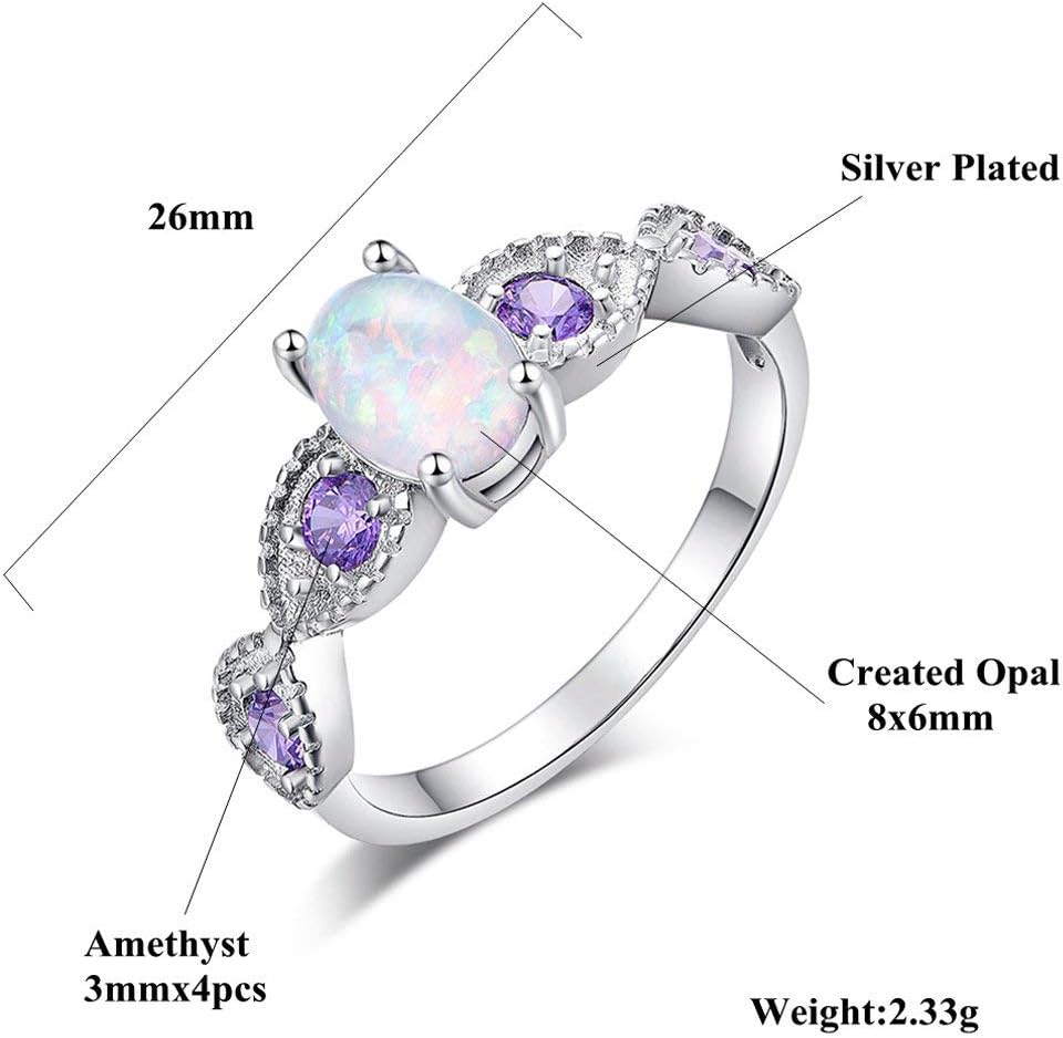 CiNily 18K Gold Plated Opal Ring-White Fire Opal & Amethyst & Cubic Zirconia Women Jewelry Gemstone Engagement Anniversary Ring Size 5-13 - Image 2