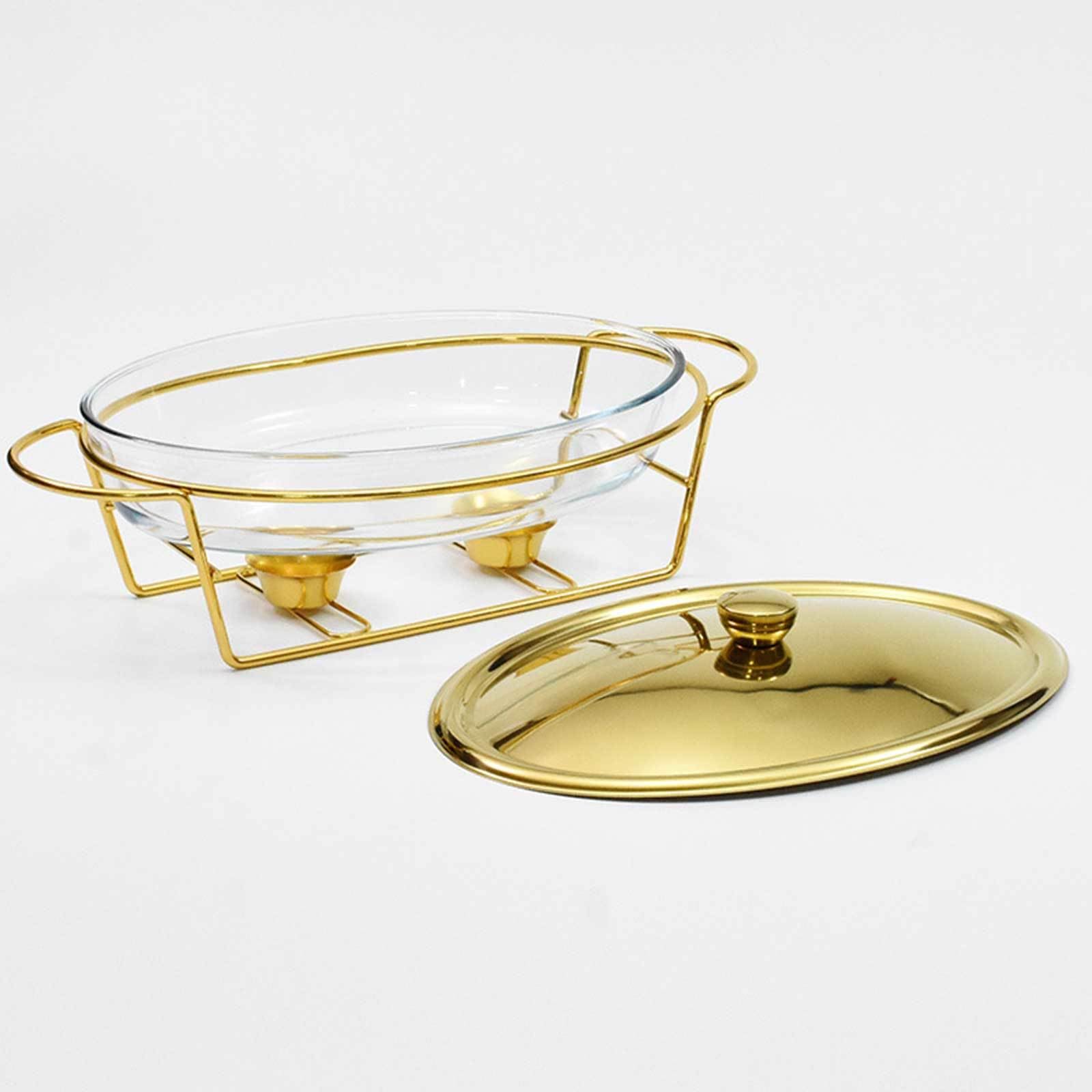 Juego de Buffet con Calentadores de Alimentos y Tapas: Soporte de Acero Inoxidable y recipientes de Vidrio para Mantener la Comida Caliente. Ideal para Fiestas, Bodas, Banquetes y Eventos de