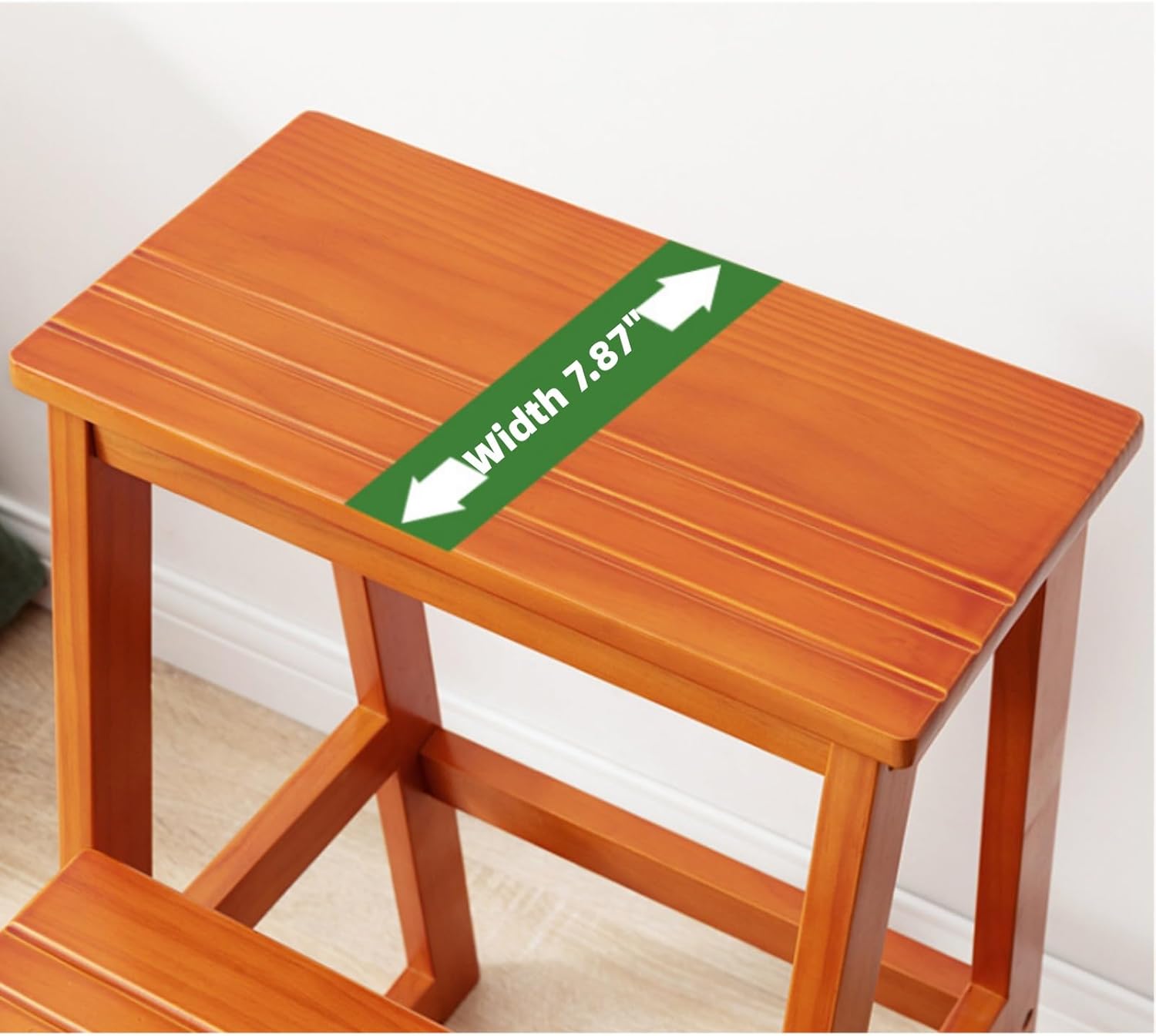 Solid Wood 3 Step Ladder Chair Home Multi Function Step Stool with Flip Storage Display Stand and Flower Stand Portable Space Saving Holds up to 100 KG Brown