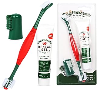 3 Stück Hundezahnpasta-Zahnpflegeset Langem Griff Hundezahnbürste mit 2 Bürstenköpfen Hundezahnpasta und Massagebürste gegen Zahnstein & Mundgeruch Gum Reduzieren Plaque, Zähne product image