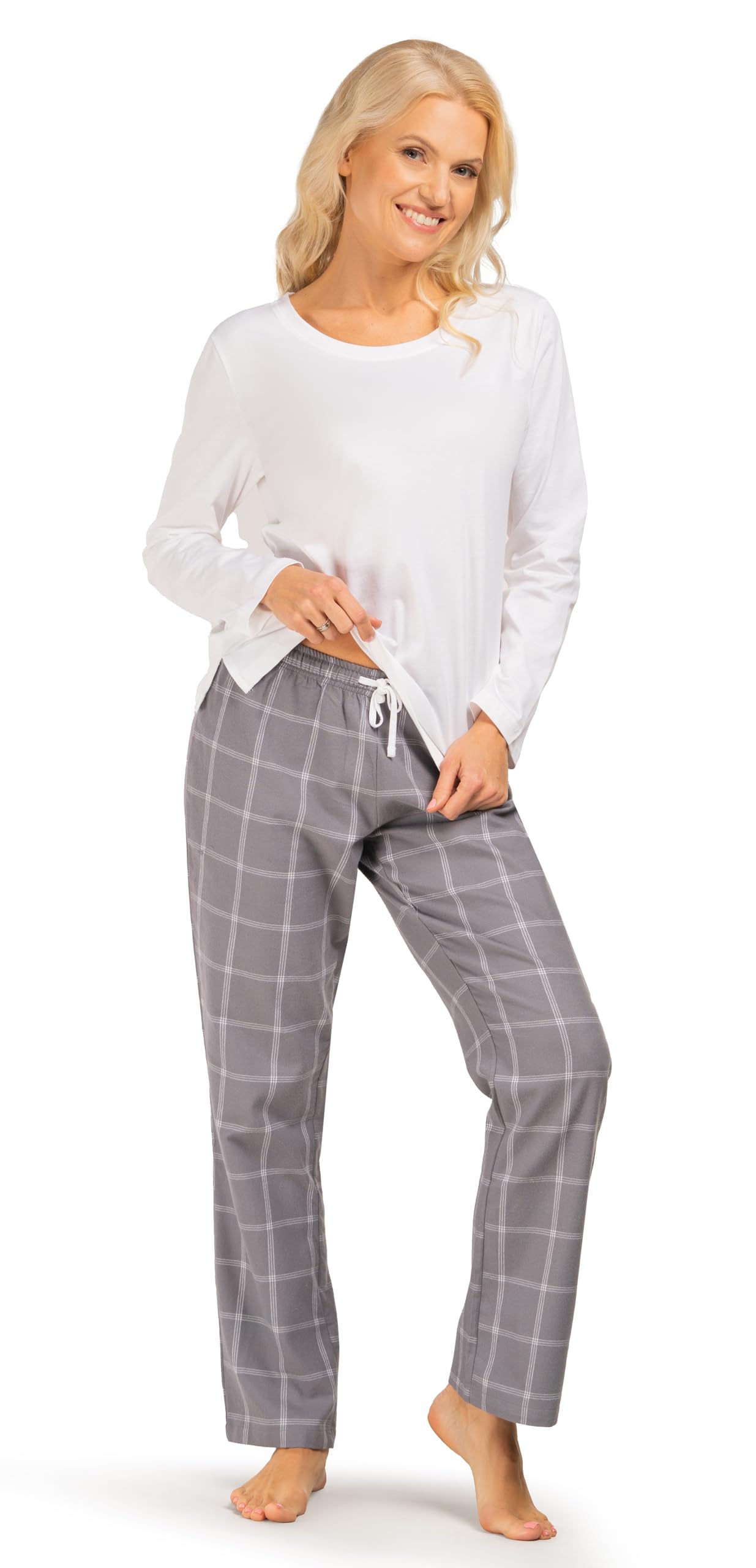 Consult-Tex Damen Flanell Pyjama 3-teilig mit Langarm - Pyjama Set mit 1 Hose & 2 Langarm Oberteilen aus Reiner angerauter Baumwolle. 3er Set für Frauen mit Knopfleiste schönem Karodessin