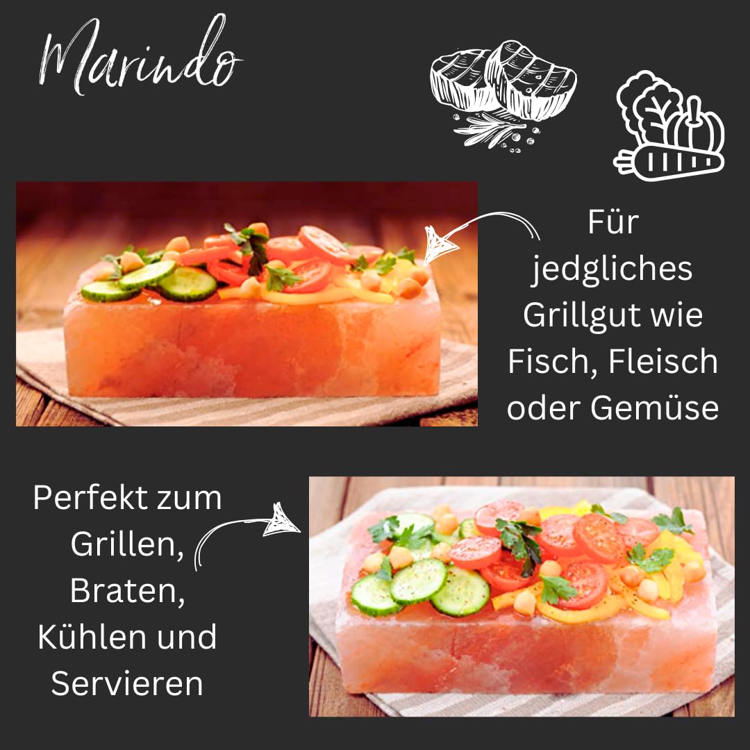 Marindo® Barbecue Pierre de sel XL | Pierre de sel pour barbecue | Lot de 2 | Extra épais : 20 x 10 x 4 cm | Sel de cristal pur | Planchette de sel | Bloc