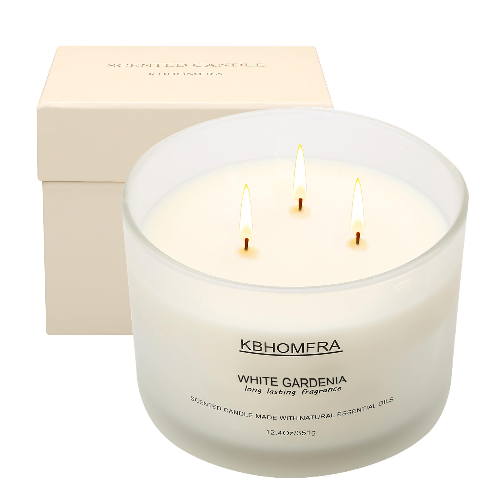 Bougie parfumée pour la maison, bougies au patchouli gardénia, huiles essentielles, cire de soja 351,5 g, 3 mèches, 70 heures de combustion, pour festival, cadeau de Noël, ambiance relaxante