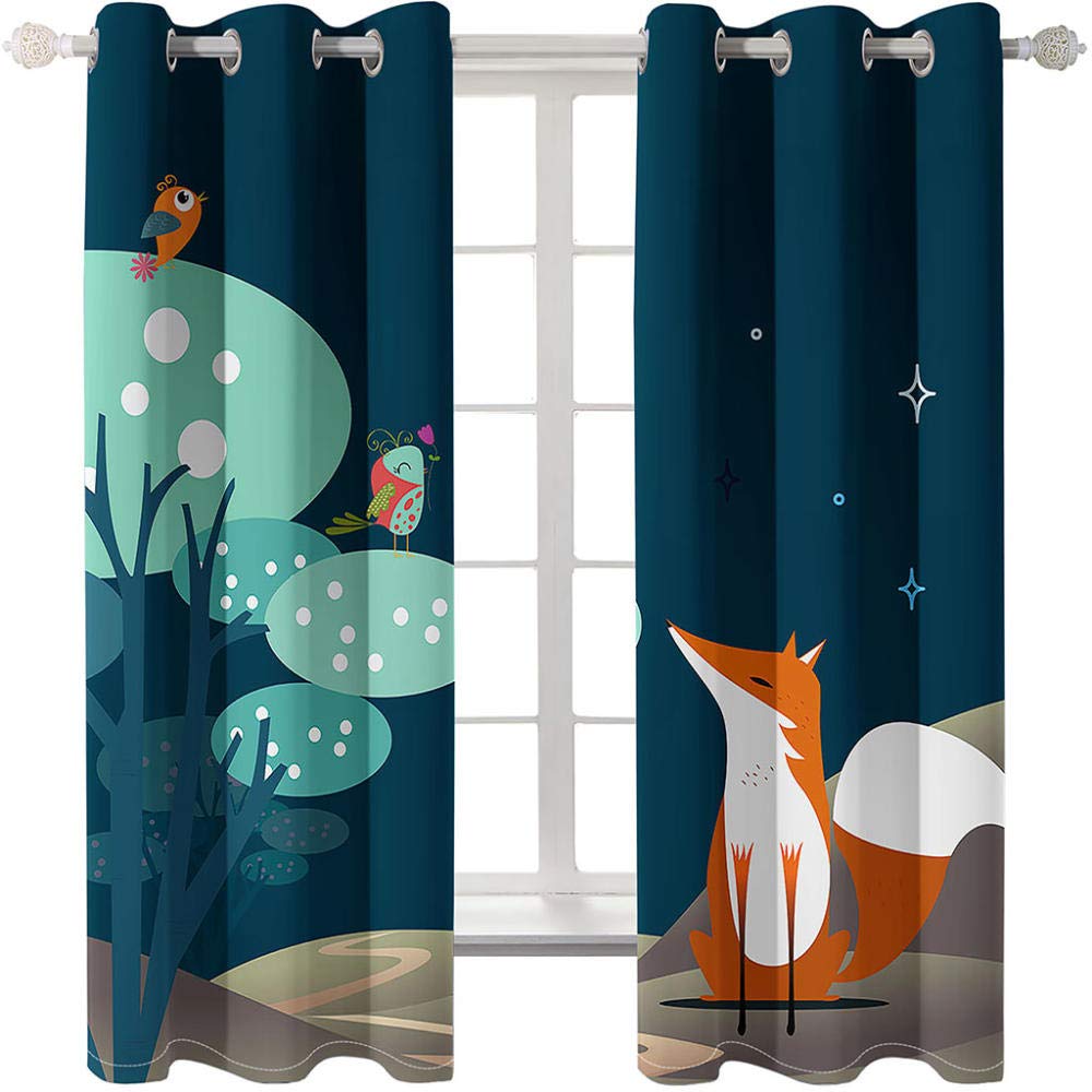 Lot De 2 Rideaux Occultants Enfants Animaux - Renard Cerf Lapin Chouette 170x200cm - Isolation Thermique