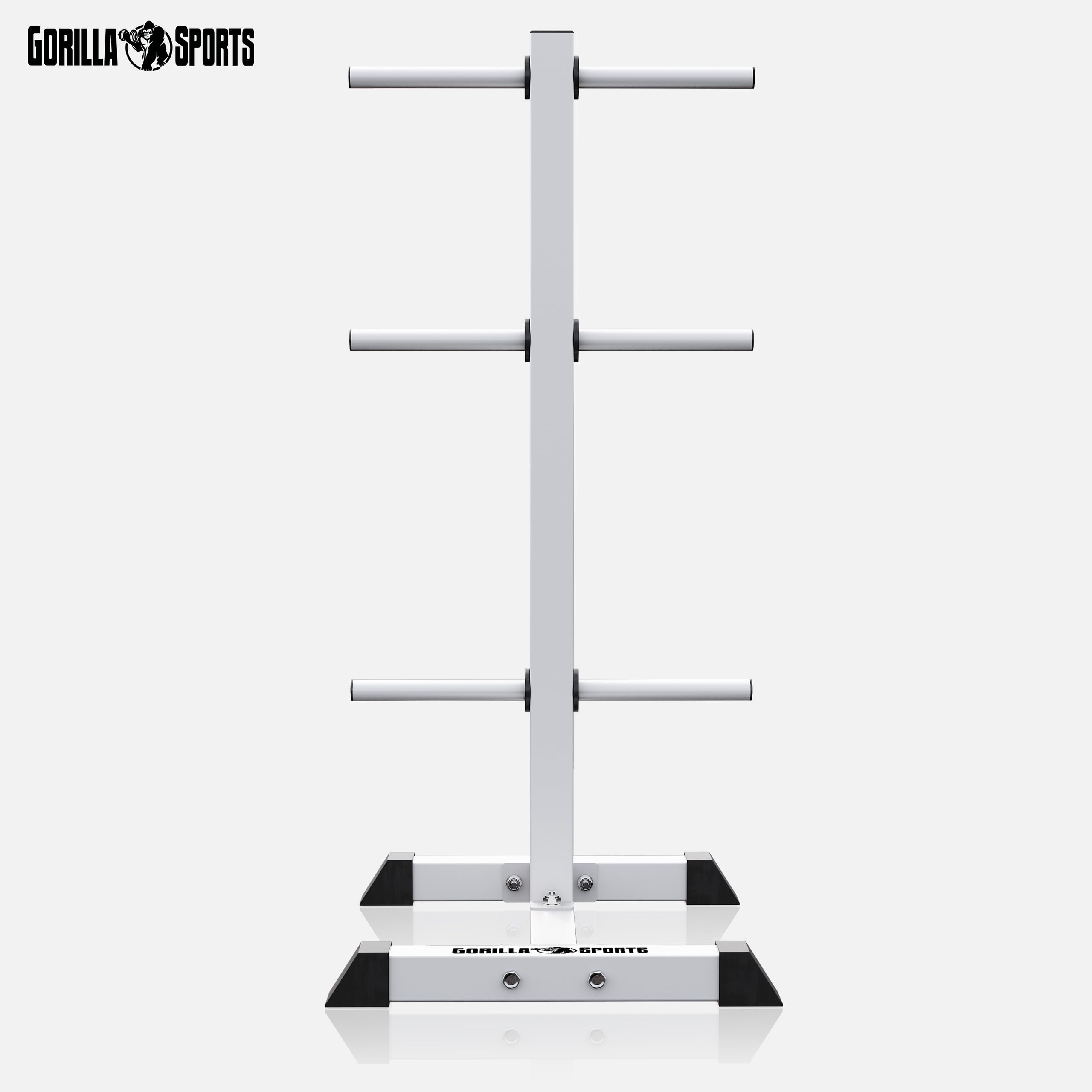 Gorilla Sports® Support pour Poids - avec 6 Barres, pour Disques de Ø 30 mm, Charge Max. 200 kg, Acier, Blanc/Noir - Support pour Disques d'Haltères, Rack de Rangement Musculation, Équipement de Gym