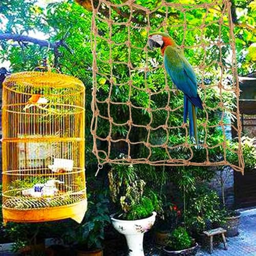 Image of Tnfeeon Climbing Net, Hemp Rope Hanging Swing for Medium to Large Parrots, Bird Cage Toy for Climbing Exercise and Play