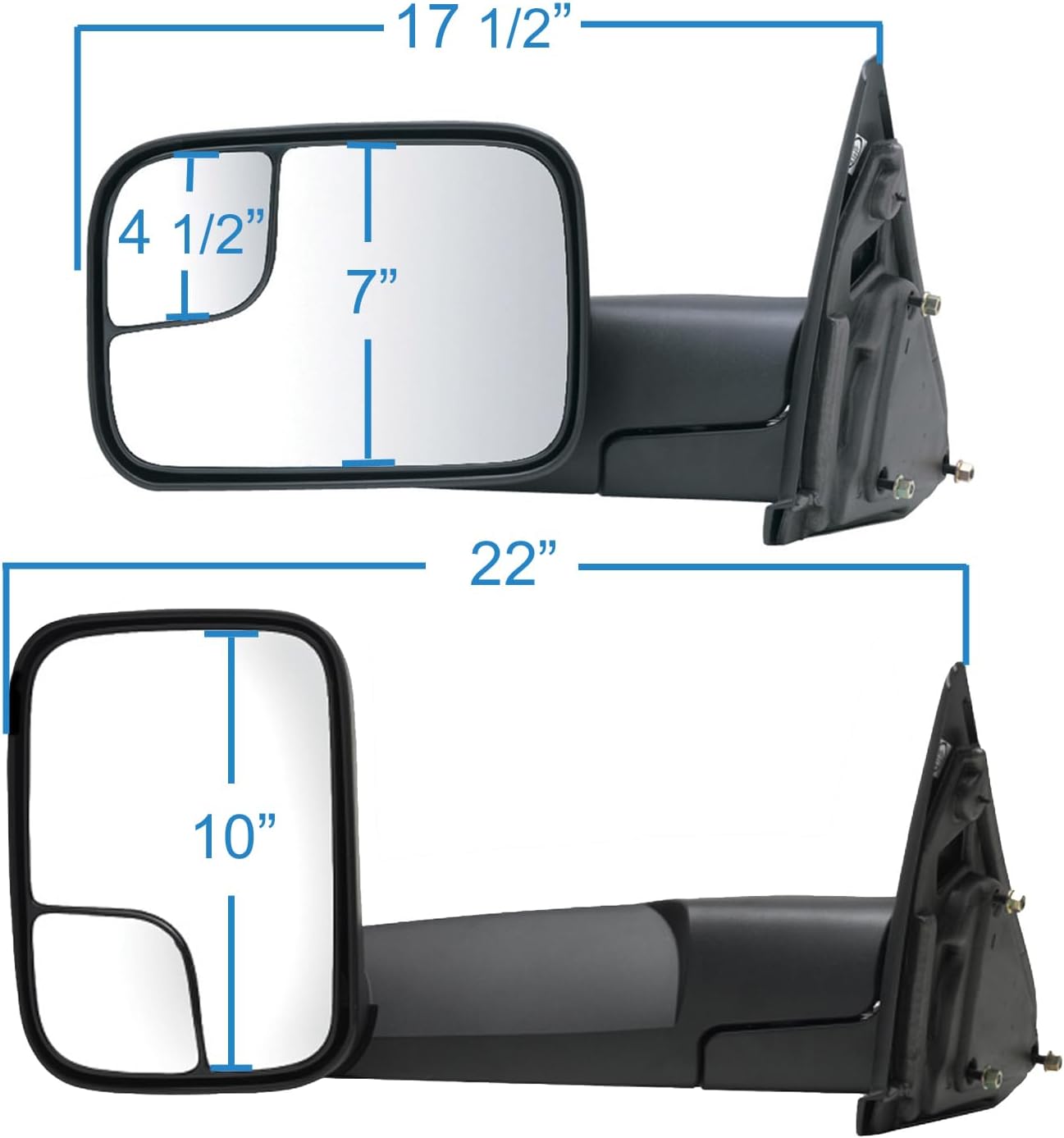 K Source Driver-Side Manual Towing Mirror – For 2002-2009 Ram 1500, 2500, 3500, Textured Black, Spot Mirror, Flip-out-head, Foldaway, Manual
