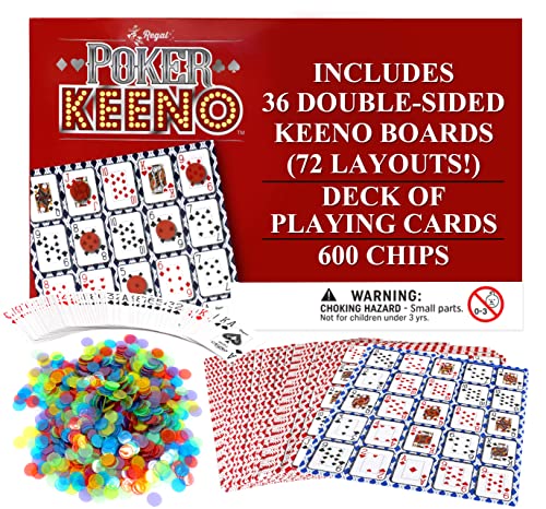 Image of Regal Games - Poker Keeno Bulk Game Set - Includes 36 Two-Sided Boards, 600 Scoring Chips, 1 Deck of Standard Poker Cards - 72 Unique Board Layouts- Casino Night Card Game- Compatible w Poker Keno