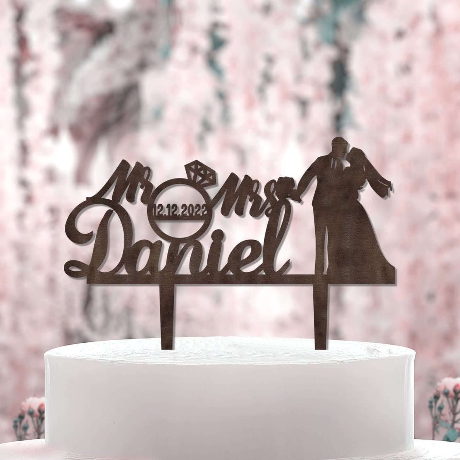 Cake Topper Matrimonio Mr & Mrs Con Diamanti | 5 Pezzi | Decorazione In Acrilico Per Torta (11x15.5 Cm) - 6
