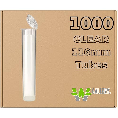 W Gallery 1000 Clear 116mm Open Cap Pop Top Tubes - Airtight Smell Proof Containers - Plastic Medical Grade Prescription Bottles for Pills Herbs Flowers Supplements, Bulk Pack, Not Glass Jars