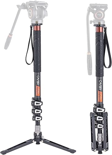 Cayer Piernas monopié de fibra de carbono, cámara telescópica de 68 pulgadas con pies, compatible con cámaras réflex digitales y videocámaras