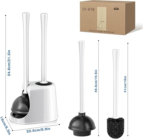 Miniatura 7 de Juego de émbolo y cepillo de inodoro, escobilla de inodoro y émbolo con soporte ventilado, combo de limpieza de baño 2 en 1 con soporte de carrito