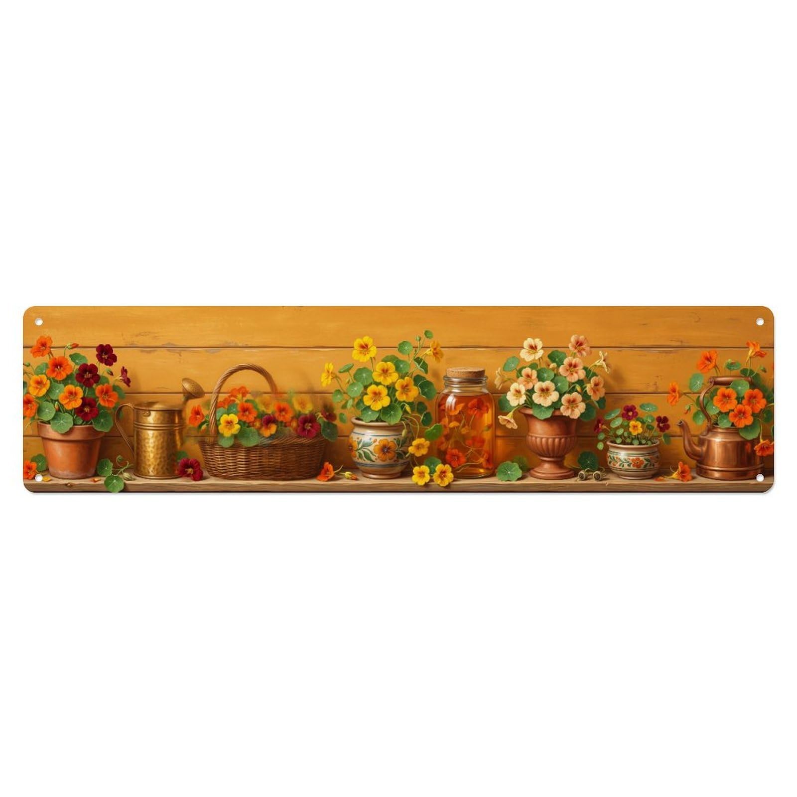 Fqnyr Style Metal Tin Sign Garden Tools Vintage Nasturtium Edible Flower Pattern