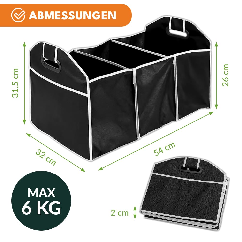 KRUMAD Organizer do bagażnika samochodowego składany, torba do auta na zakupy i akcesoria, stabilna skrzynka organizer, porządek w bagażniku, czarny, 32x31,5x54 cm