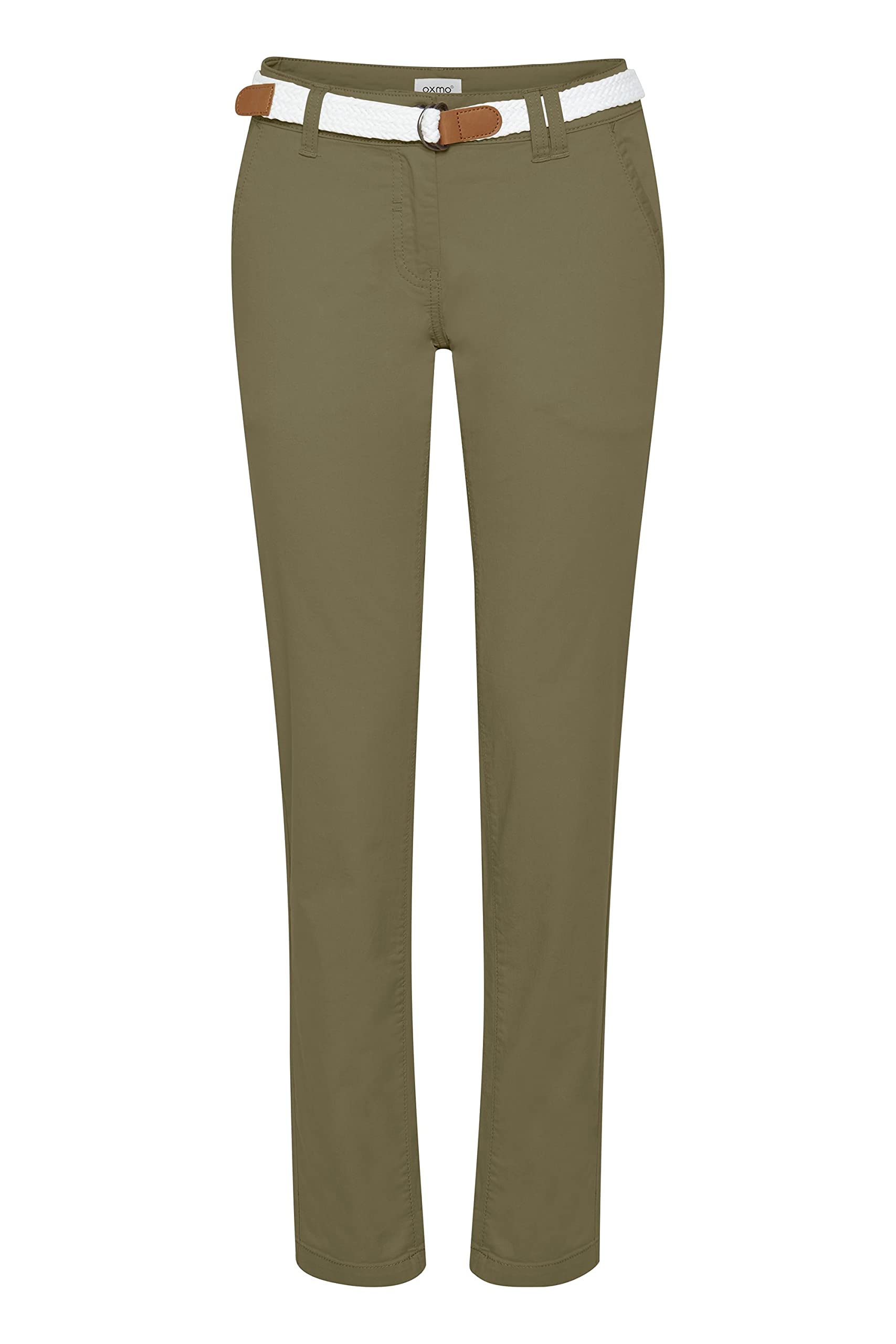 OXMO OXChakira Damen Chino Hose Stoffhose mit Gürtel Stretch Eingrifftaschen Baumwollmischung Regular fit