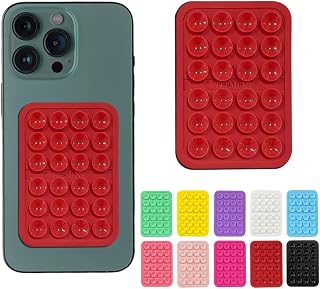 Suction Phone Case Mount, Sillicon Adhesive Phone Accessory for iPhone and Android, Hands-Free Fidget Toy Mirror Shower Phone Holder, Tiktok Videos and Selfies (Red)
