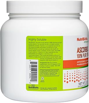 NutriBiotic Ascorbic Acid Vitamin C Powder, 2.2 Lb | Pharmaceutical Grade L-Ascorbic Acid, 2000 Mg Per Serving | Essential Immune & Antioxidant Collagen Support Supplement | Vegan, Gluten & GMO Free