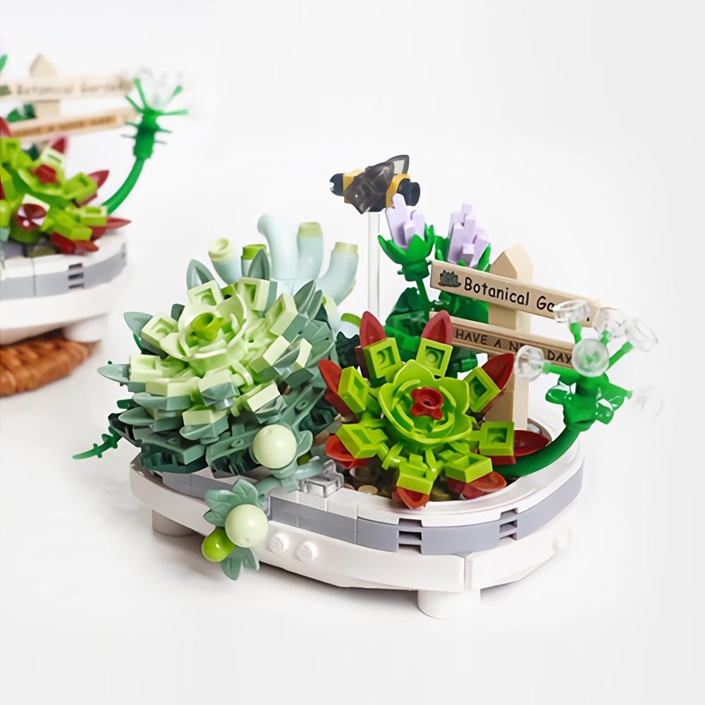 Neikafan 4-in-1 Sukkulenten-Blumen Bausteine Set – Mini-Klemmbausteine Zum Zusammenbauen, Für Kinder & Erwachsene