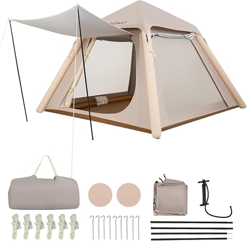 Tente de Camping Gonflable pour 2-4 Personnes avec Pompe COSTWAY
