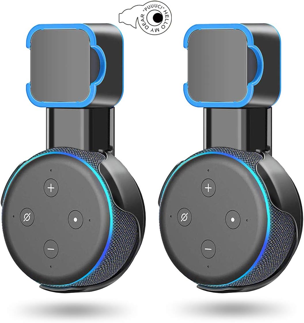 PUUUCI Outlet Wall Mount Holder Stand for Dot 3rd Generation[Square Plug Only], A Space-Saving Accessories with Cord Management for Your Echo Smart Home Speakers, Hide Messy Wires (Black, 2 Pack)