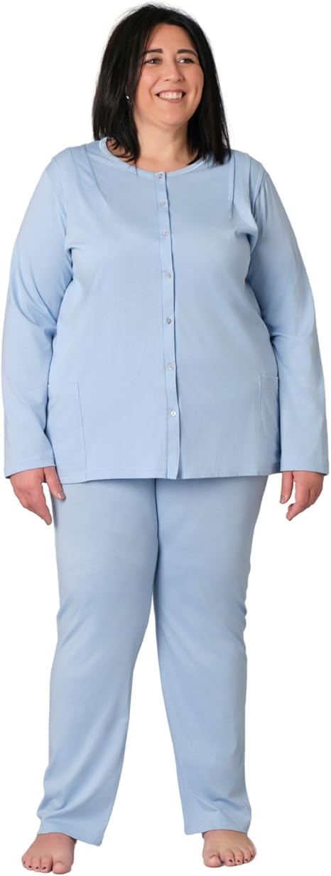 Pigiama da Donna Oversize Taglie Conformate Comode, Taglia Forte, 100%  Cotone, Comodo e Traspirante (IT, Testo, 3XL, Plus, Regular, Azzurro) :  Amazon.it: Moda