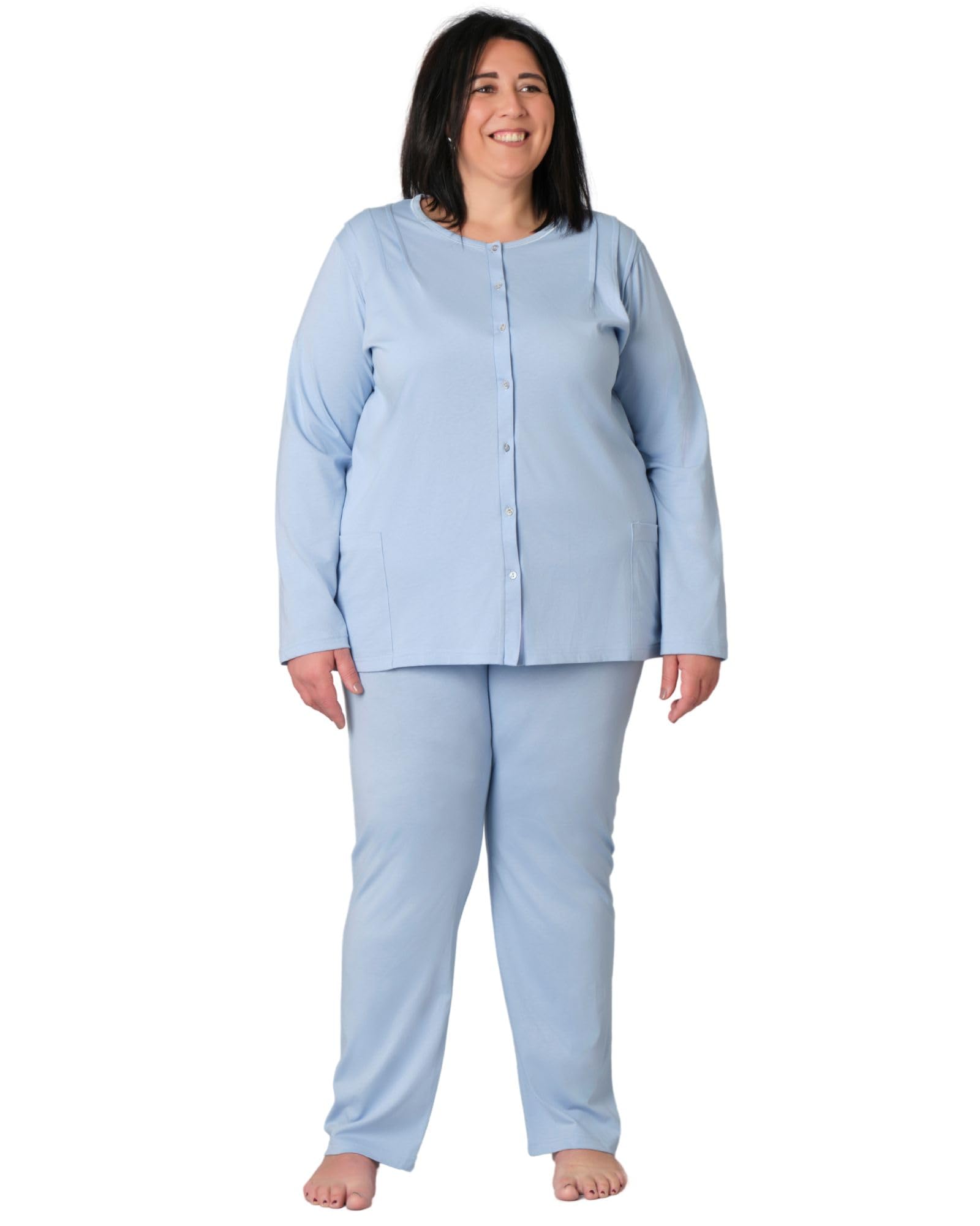 FERRUCCI COMFORT Pijama de mujer de talla grande, tallas grandes, cómodo, talla grande, 100% algodón, cómodo y transpirable