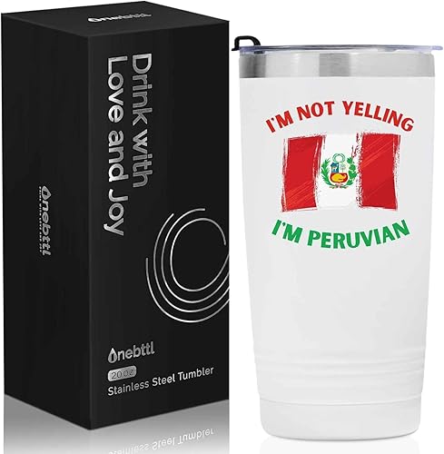 Onebttl Regalos peruanos con bandera de Perú, recuerdos peruanos peruanos, taza de viaje aislada de acero inoxidable de 20 onzas, perfecta para