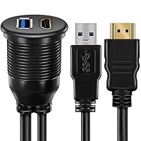 Vista 2 de Cable de montaje USB3.0 y HDMI – USB3.0 y HDMI de extensión empotrado, salpicadero, cable de montaje en panel, para automóvil, barco, motocicleta