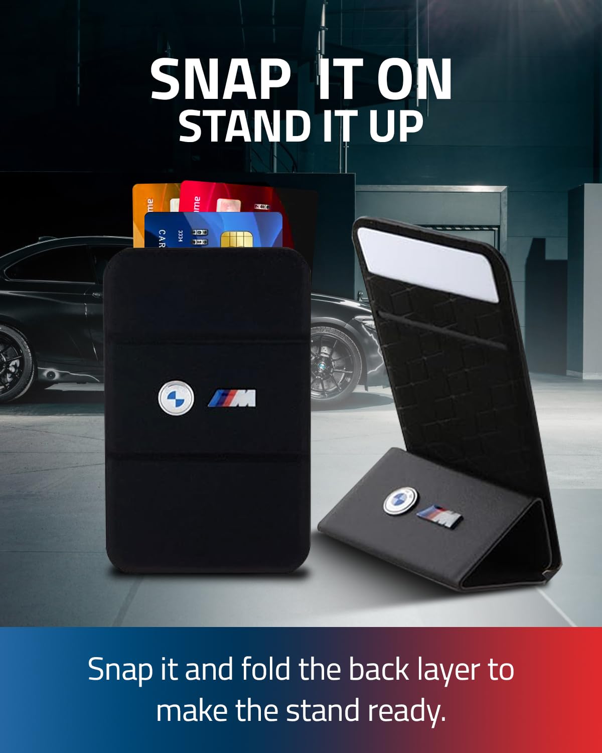 CG MOBILE BMW Wallet Card Slot Stand M Edition Kollektion Kompatibel mit MagSafe (Schwarz)