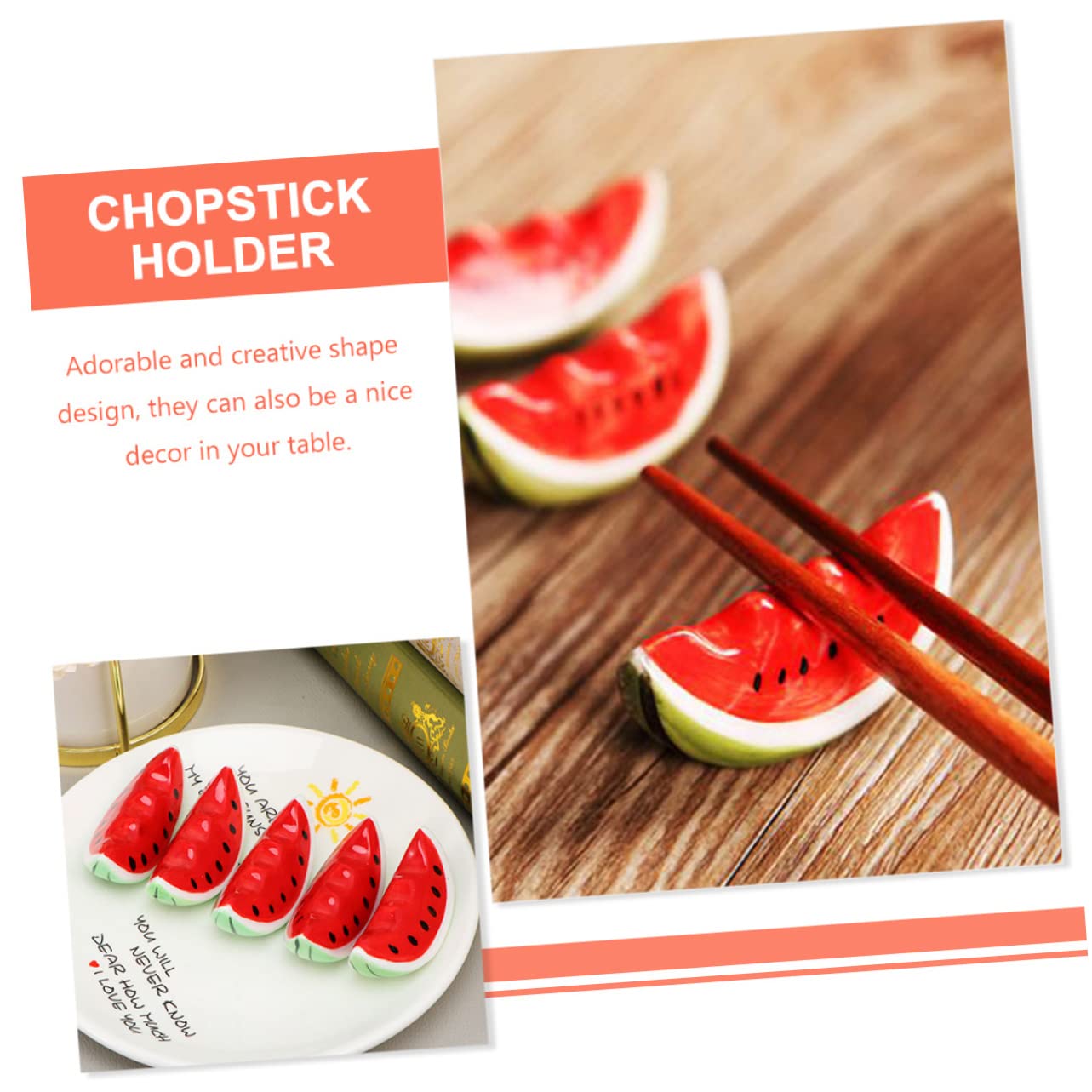 Cabilock 3pcs Creative Watermelon Ceramic Chopstick Holder Adorable Cutlery Rest for Dining Table Easy to Clean Space Saving Design Housewarming Decor