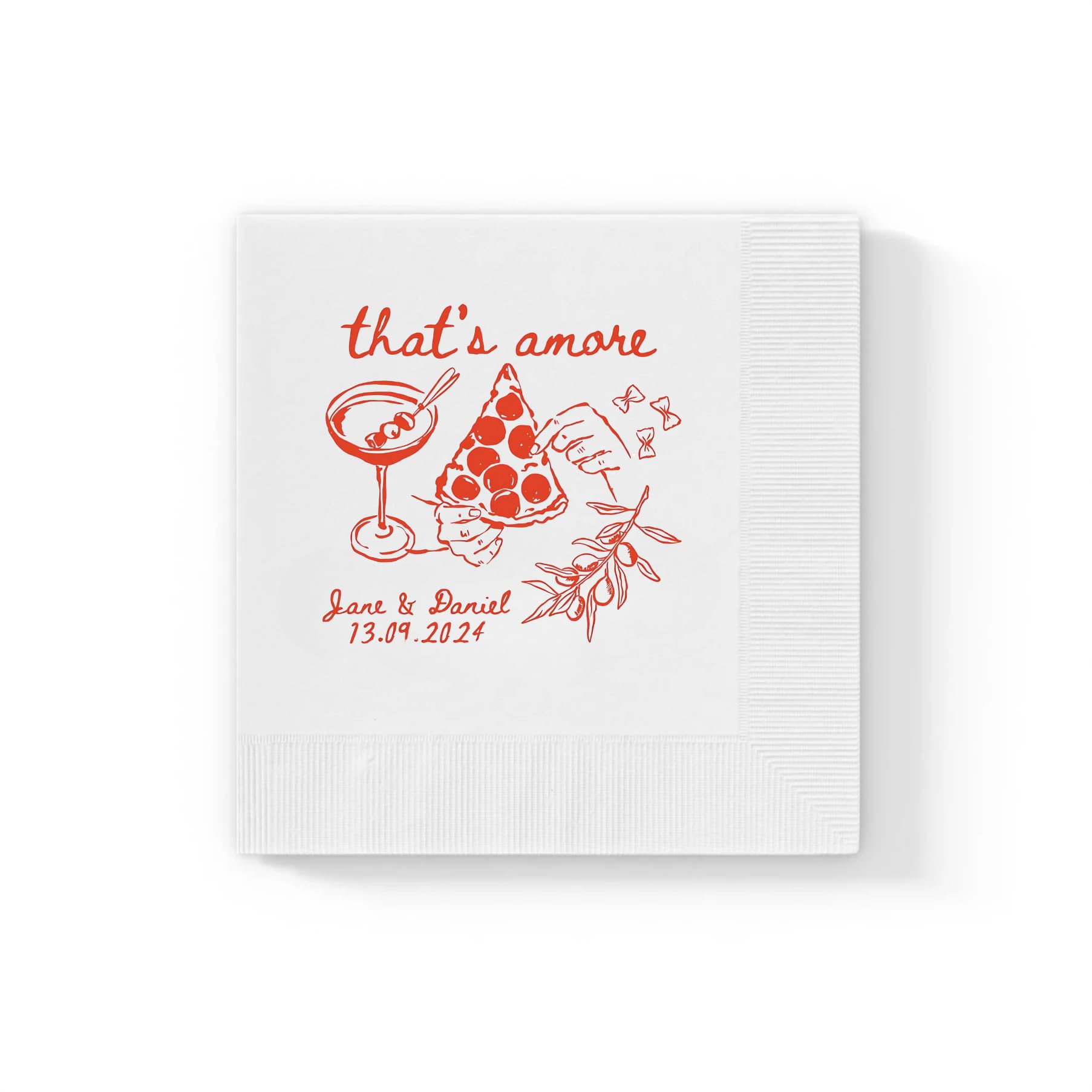 Pack of 100 Thats Amore Napkin, Custom Wedding Napkins, Personalized Italian Wedding Napkins, Pasta Party Decor, La Dolce Vita Napkin, Italian Wedding