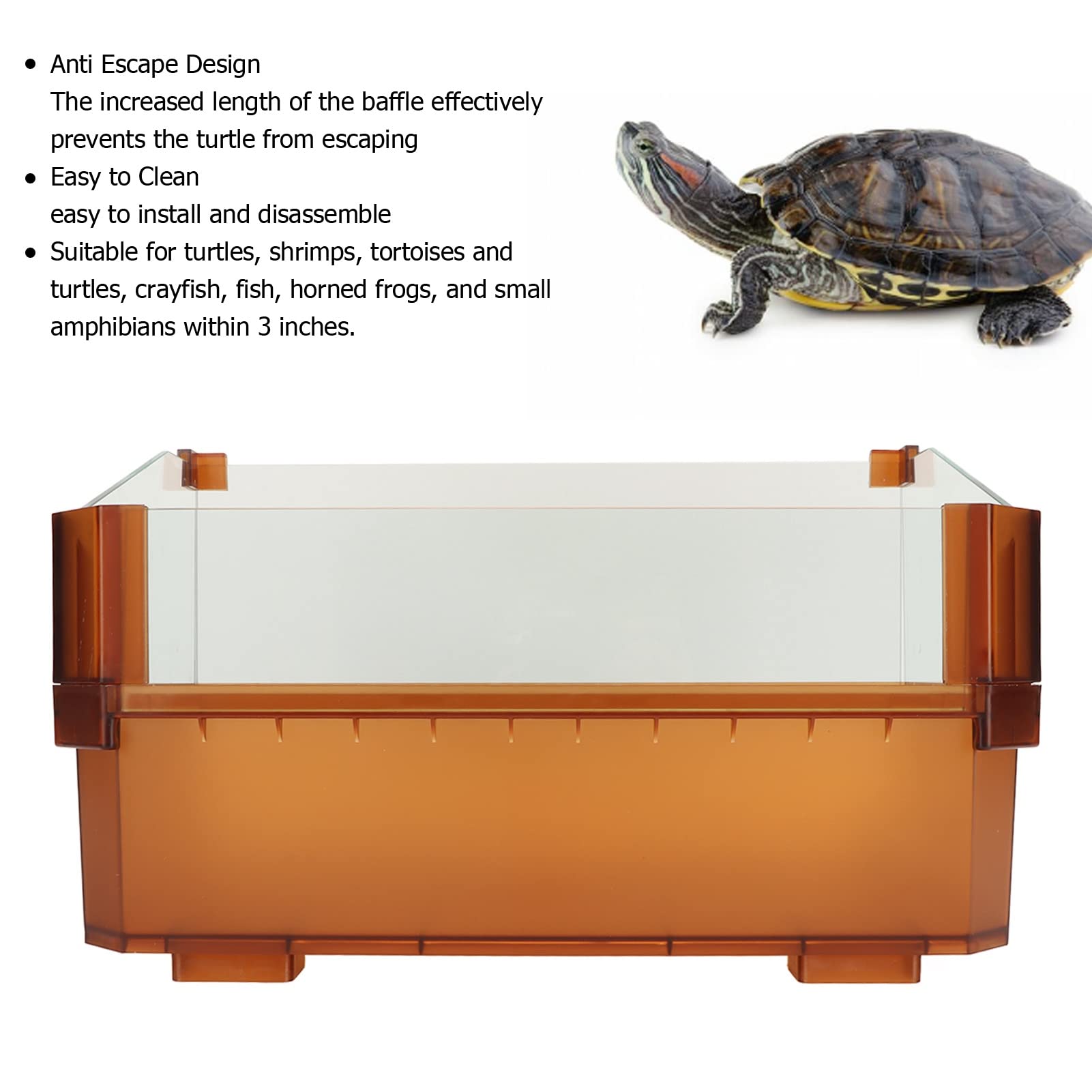 Tanque de Tortugas de Vidrio, hábitat para Tortugas acuáticas con diseño antiescape, recinto de Vidrio Transparente y Reforzado para pequeñas Tortugas, Peces, galápagos, cangrejos