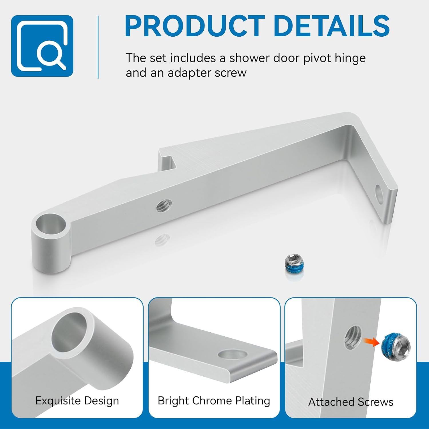 Shower Door Pivot Bracket, Replacement Swing Framed Pivot Bracket | with Set Screw, Bright Chrome Support Hardware for Framed Swing Shower Glass Door